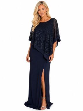 R&M Richards Size 10 Navy Sequin Lace Overlay Formal Evening Gown Dress
